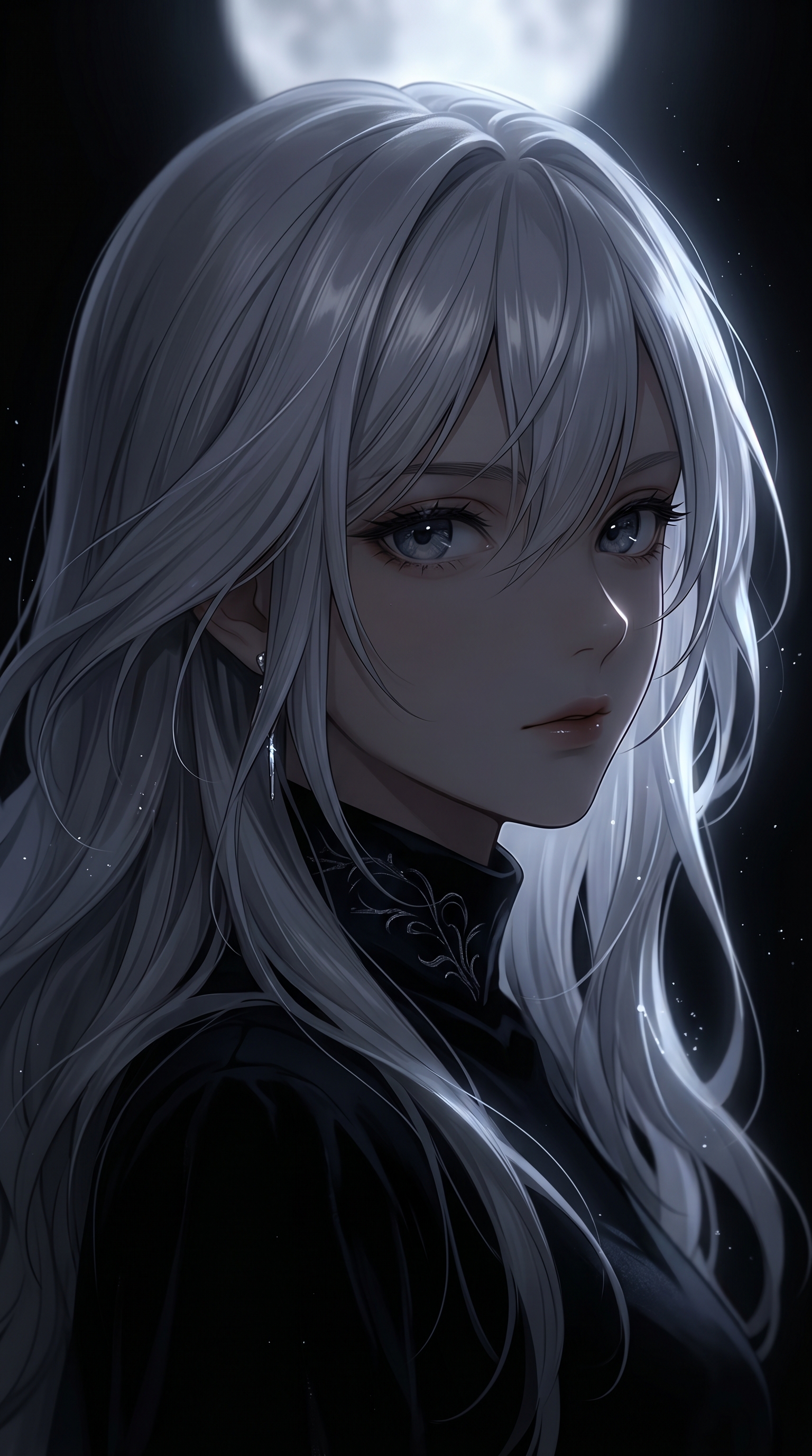 Beautiful Girl Illuminated By Silver Moonlight